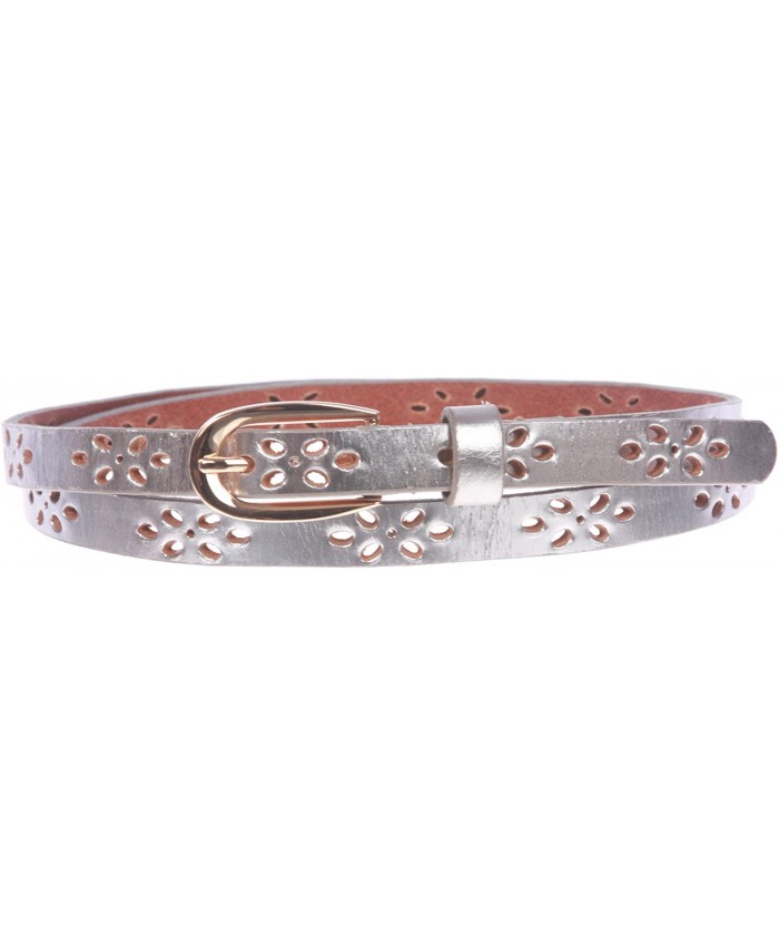 Women's 1 2 12mm Skinny Perforated Floral Hollow Out One Piece Cowhide Full Grain Leather Belt at Women’s Clothing store