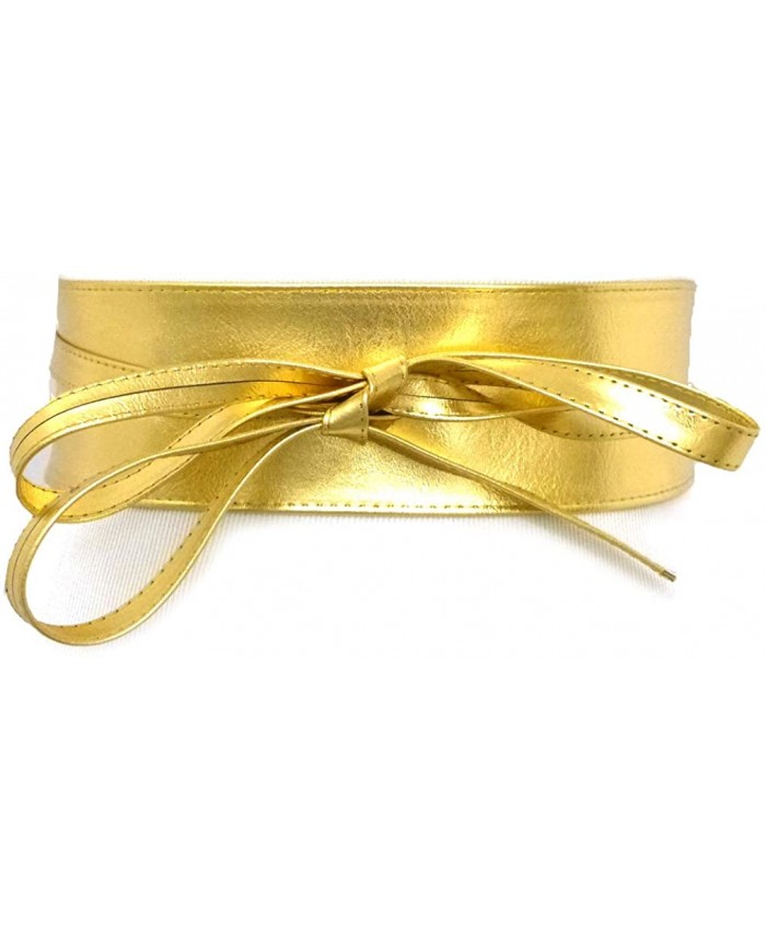 Women's Wide Lace Faux Leather Self Tie Wrap Obi Waist Belt 2 Style Gold at  Women’s Clothing store