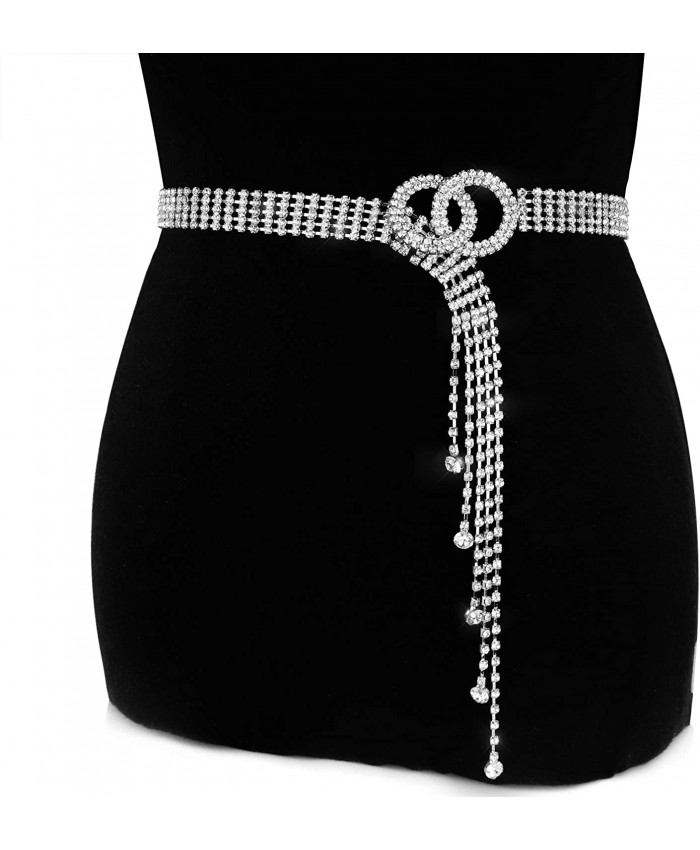 YooAi Crystal Waist Belt for Women Rhinestone Chain Belt O-Ring Waistband Belt for Dress Silver 120cm