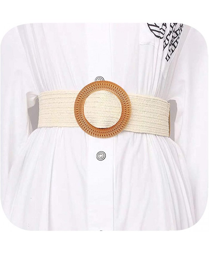 YUCFOREN Women Skinny Dress Belt Elastic Stretch Waist Band Straw Woven Rattan Wood Buckle Belts at  Women’s Clothing store