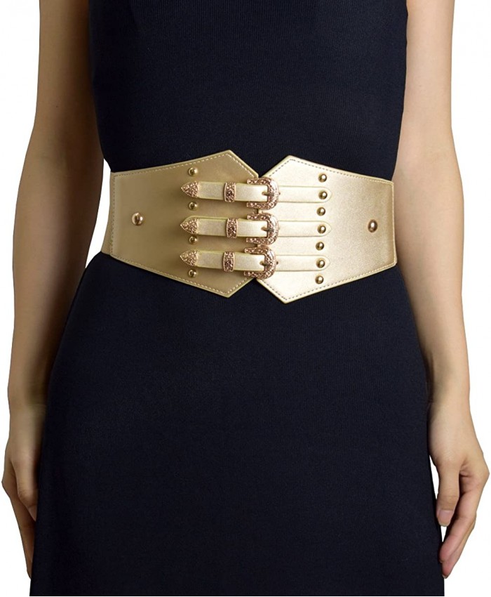 ZIFEIYU Women Vintage Leather Elastic Waist Belt Fashion Wide Belts with Gold Metal Buckle by Designer cosplay belt