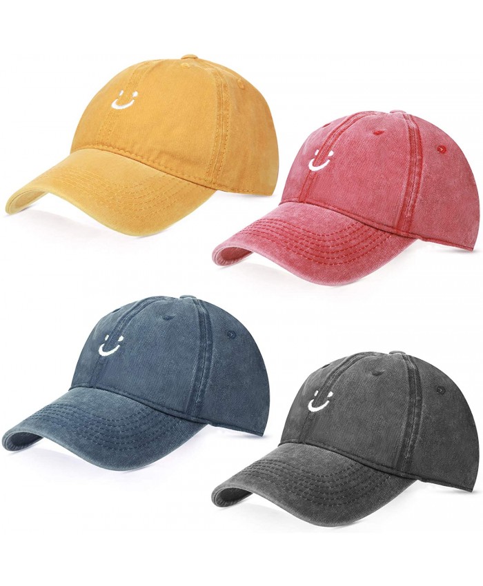4 Pieces Smile Face Baseball Hats Smiling Ponytail Hats Adjustable Vintage High Messy Bun Cap for Women Men Dad at  Women’s Clothing store