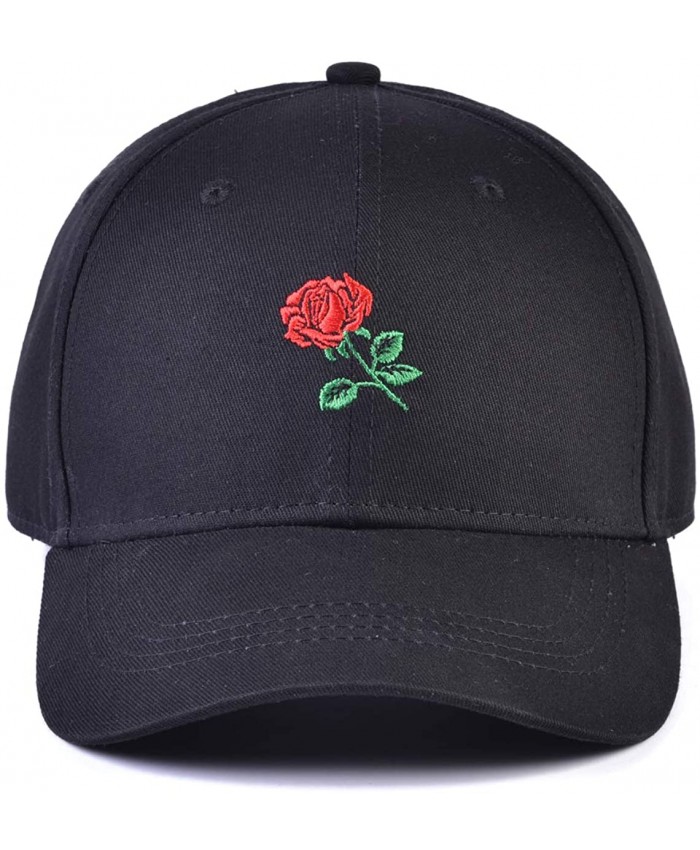 AUNG CROWN Rose Embroidered Baseball Caps Structured Cotton Women Men Adjustable Hats Black at  Women’s Clothing store