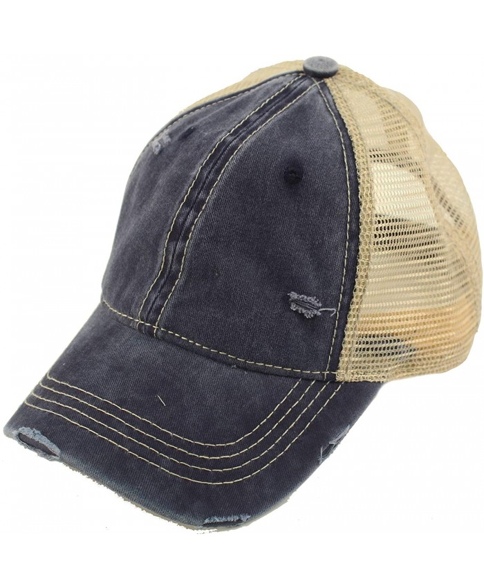 CC Everyday Distressed Trucker Mesh Summer Vented Baseball Sun Cap Hat Navy at  Women’s Clothing store