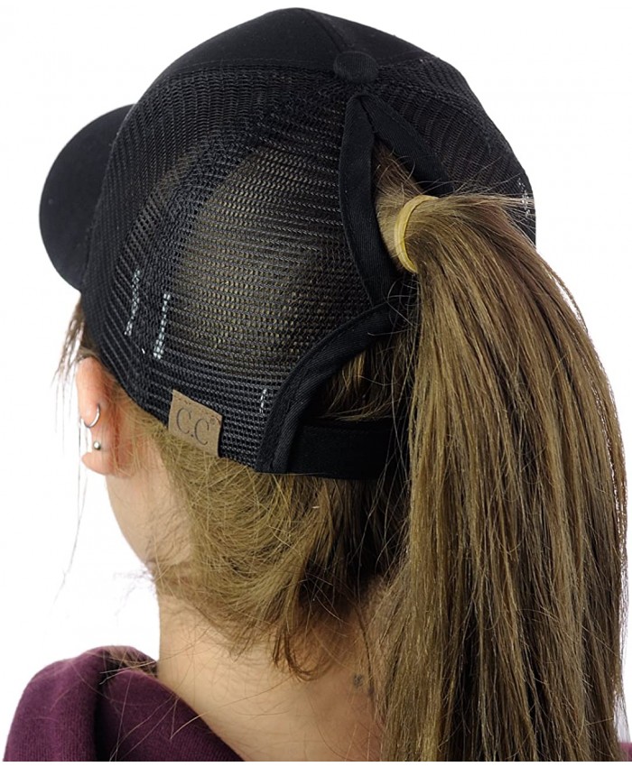 C.C Ponycap Messy High Bun Ponytail Adjustable Mesh Trucker Baseball Cap Hat Black at  Women’s Clothing store