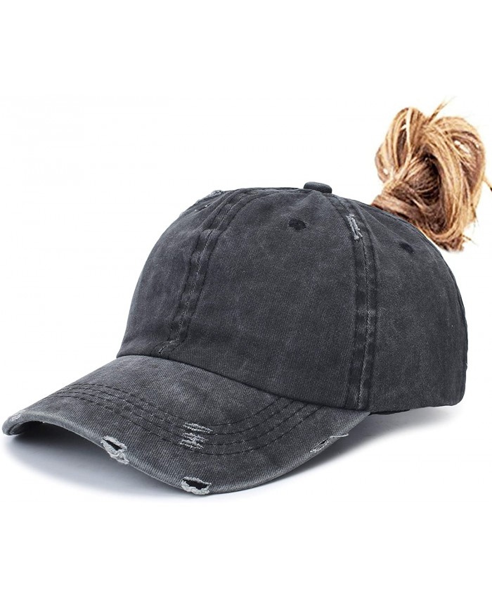Leotruny Women Washed Cotton High Ponytail Baseball Cap C08-Distressed Black at  Women’s Clothing store