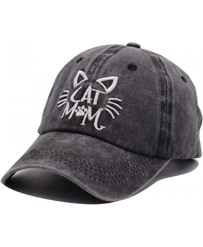 OASCUVER Cat Mom Hats Embroidered Cotton Adjustable Vintage Distressed Baseball Cap Washed Denim Dad Hat Cat Mom Embroidered Black one Size at  Men’s Clothing store