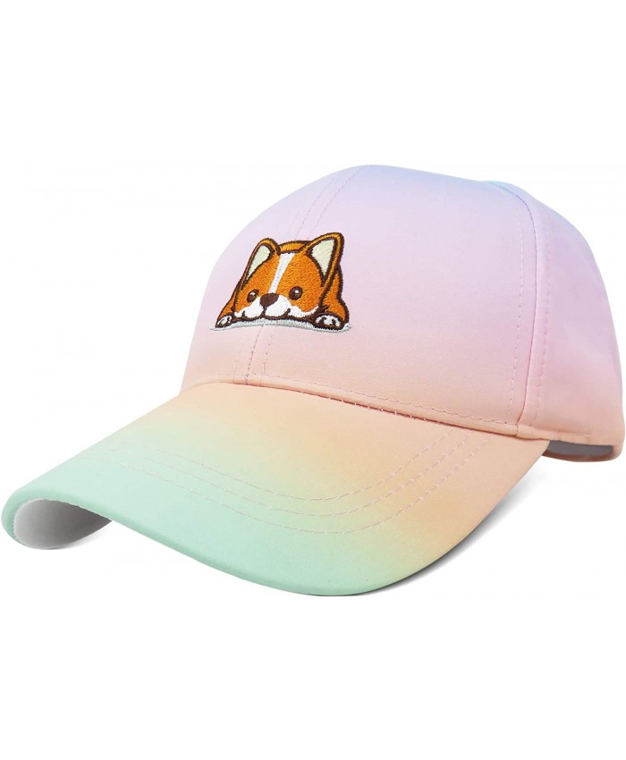 Phaiy Adjustable Baseball Cap with Button Cute Corgi Dog Pattern Embroidery Dad Hat for Women Kids Boys Girls Unisex Sun Protective Rainbow Outdoor Sports Cap at  Women’s Clothing store