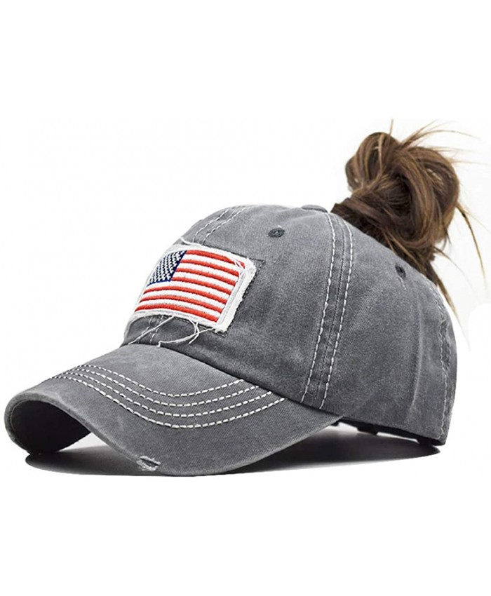 Pogah Distressed Ponytail Hat for Women American-Flag Pony Tail Caps High Bun Grey One Size at  Women’s Clothing store