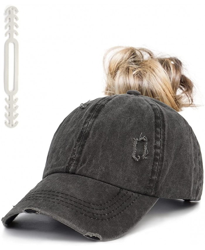 Ponytail Hats for Women Baseball Cap Criss Cross Distressed Messy Bun Hat Vintage Washed Adjustable Trucker Hat Pony Hat Black Unisex at  Women’s Clothing store