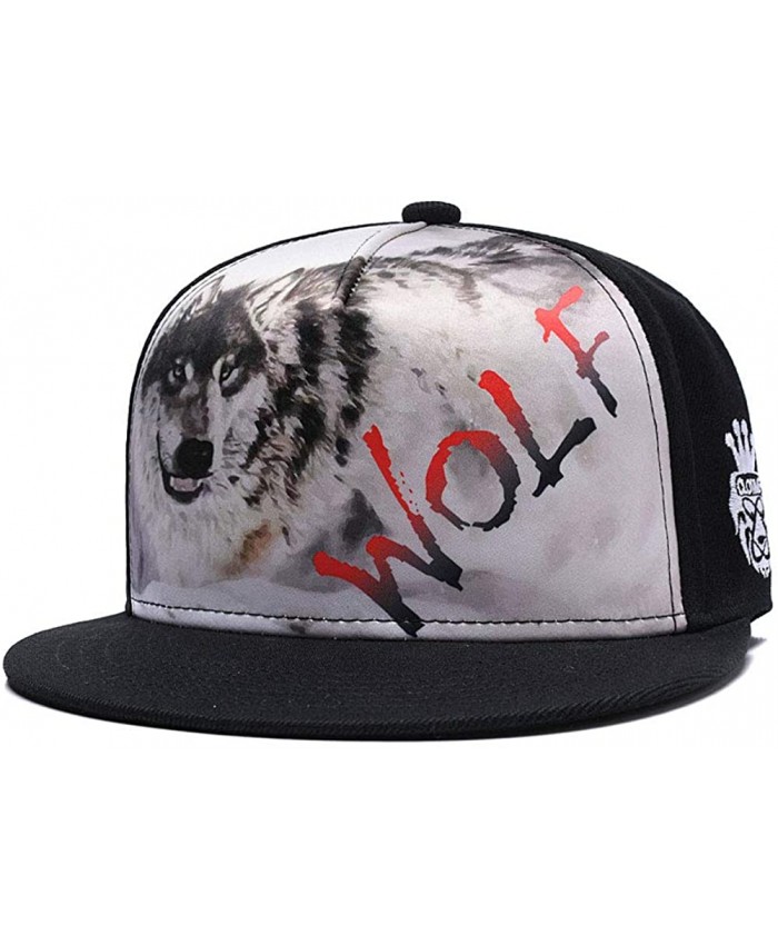 Quanhaigou Wolf Hip Hop Baseball Caps 3D Printed Men Women Flatbrim Plain Adjustable Snapback Hat