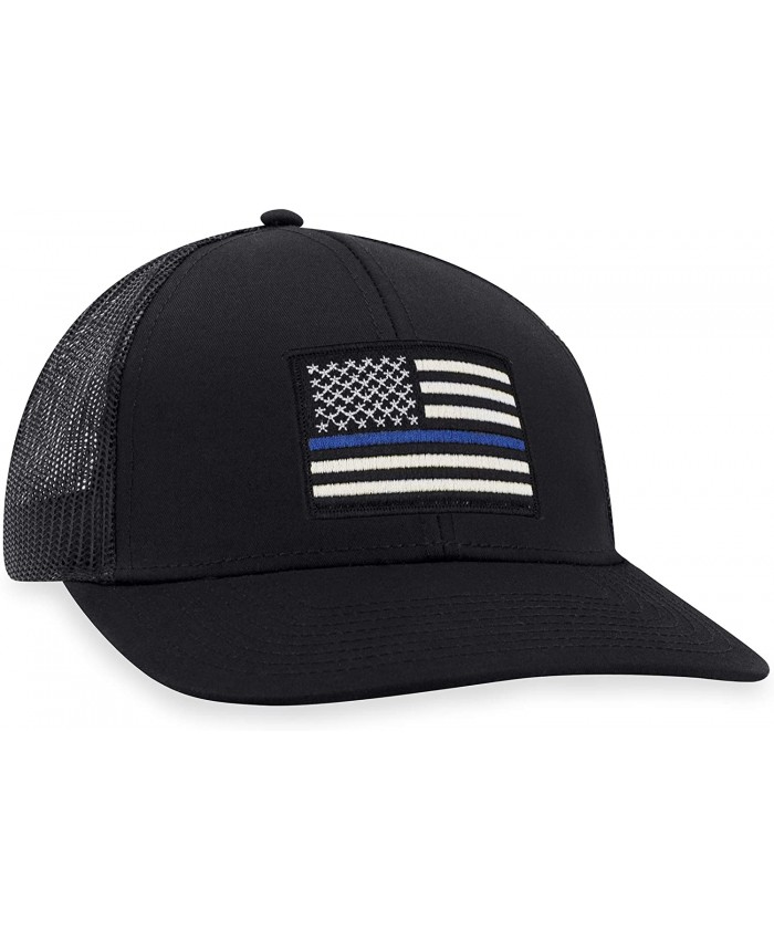 Thin Blue Line Hat – Blue Line Trucker Hat Baseball Cap Police Snapback Golf Hat Black - White Stripes at  Men’s Clothing store