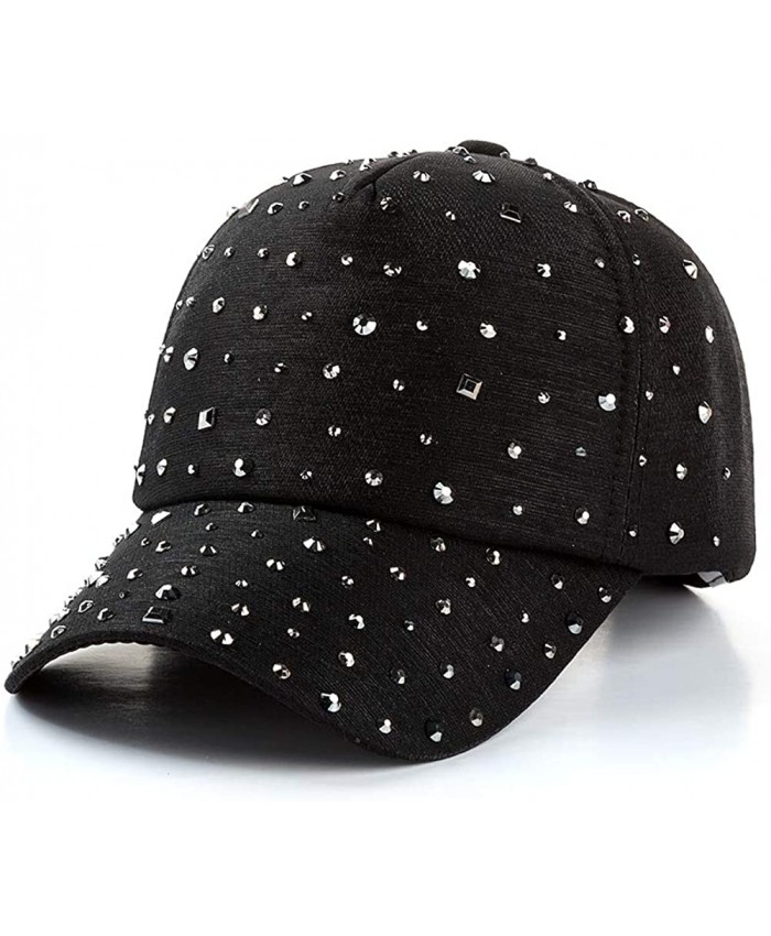 U-WARDROBE Womens Studded Rhinestone Baseball Cap Adjustable Bling Hat Black at  Women’s Clothing store