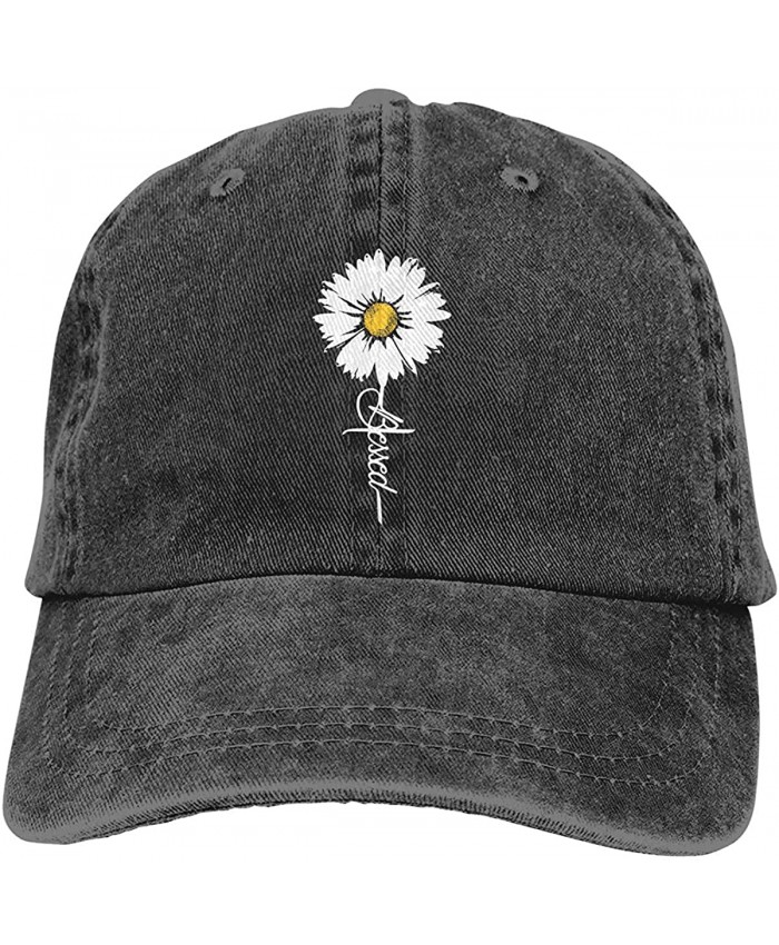 Waldeal Women's Adjustable Daisy Blessed Hat Faith Vintage Washed Baseball Cap Black