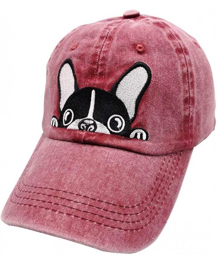 Waldeal Women's Embroidered Boston Terrier Bulldog Hat Dog Dad Mom Cap Burgundy