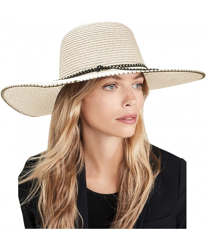 accsa Womens Beach Hats Wide Brim Sun Hat Summer Fedora Straw Hat for Travel Sun Protection UPF 50+ White