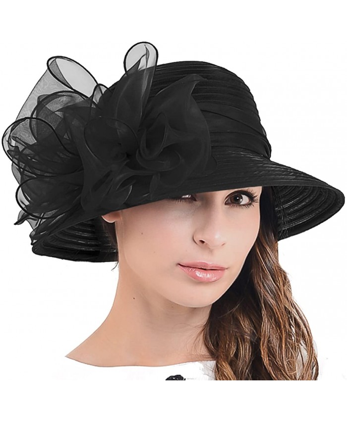Ascot Kentucky Derby Bowler Church Cloche Hat Bowknot Organza Bridal Dress Cap S051 1 Black at  Women’s Clothing store