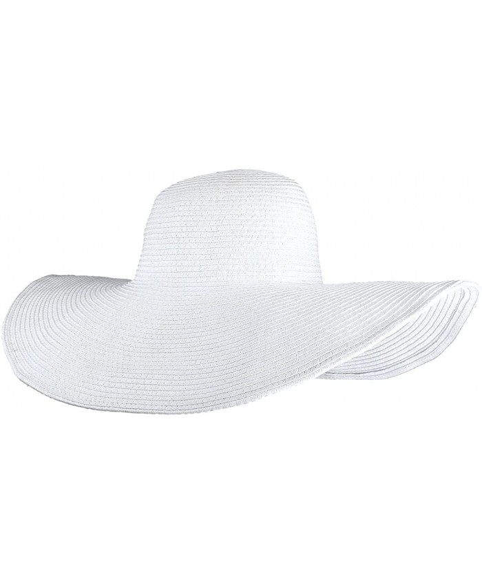 CHIC DIARY Women Summer Big Brim Beach Hat Floppy Straw Sun Hat Cap UPF 50+ White at Women’s Clothing store