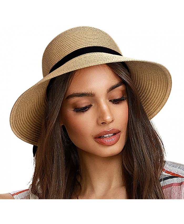 FURTALK Sun Hats for Women Wide Brim Straw Hat Beach Hat UPF UV Foldable Packable Cap for Travel at  Women’s Clothing store