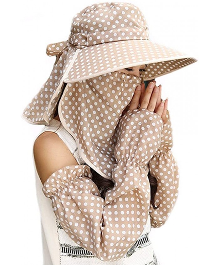 Guerbrilla Women Wide Brim Summer Sun Flap Cap Hat Neck Cover Face Mask UPF 50+ 4329-khaki at Women’s Clothing store