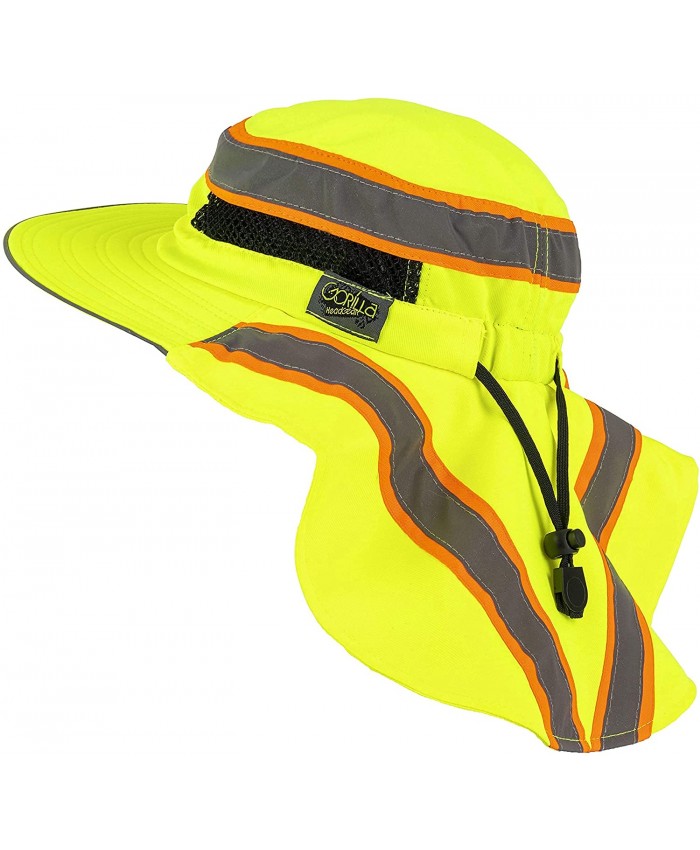 Hi-Visibility Reflective Safety Polyester UPF 50+ Sun Hat Wide Brim with Neck Flap Breathable Boonie Hat Bucket Cap at Women’s Clothing store