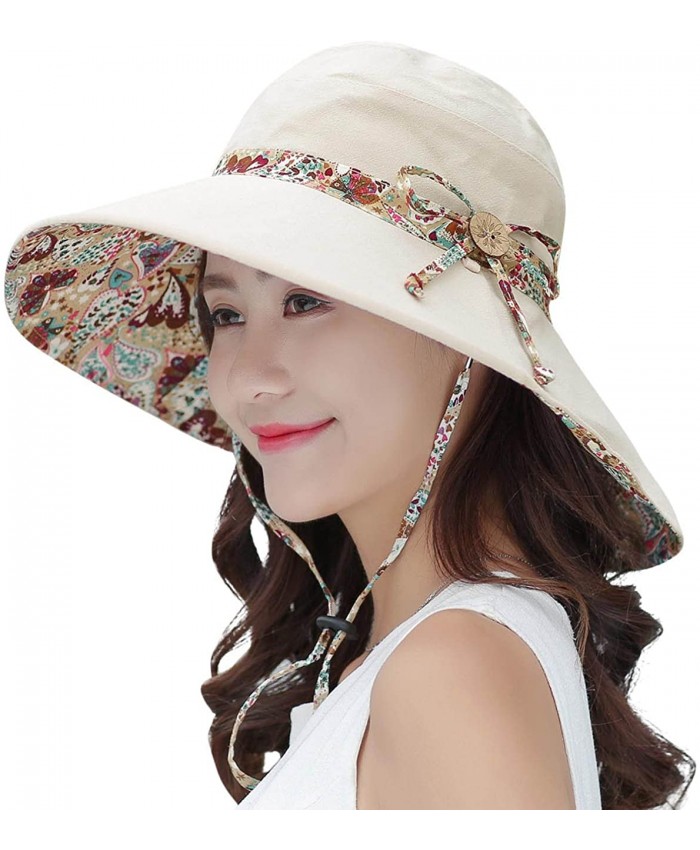 HINDAWI Sun Hats for Women Packable Wide Brim UV Protection Beach Hat Beige at Women’s Clothing store