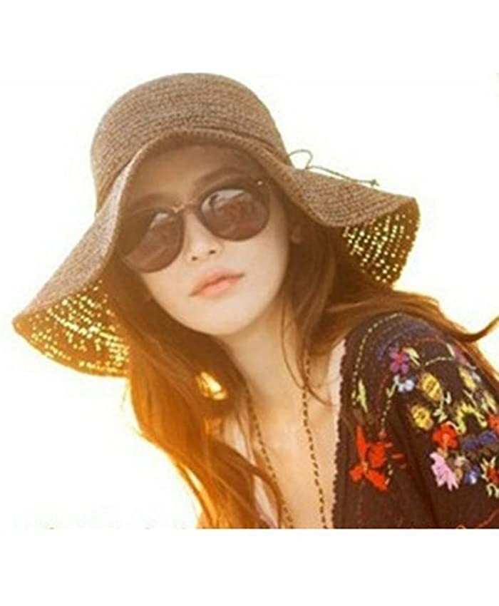 HugeStore Floppy Foldable Wide Brim Chic Sun Hat Sun Visor Summer Beach Straw Hat for Women Ladies Brown