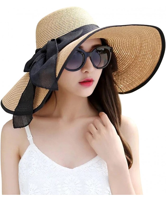 JOYEBUY Women's Floppy Big Brim Hat Bowknot Straw Hat Foldable Roll up Beachwear Sun Hat UPF 50+ Khaki at  Women’s Clothing store