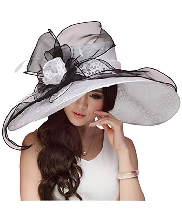 June's Young Women Hats Summer Big Hat Wide Brim Top Flower White Black White Black at  Women’s Clothing store