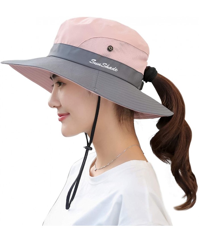 Muryobao Women's Sun Hat Outdoor UV Protection Foldable Mesh Bucket Hat Wide Brim Summer Beach Fishing Cap Pink at  Women’s Clothing store