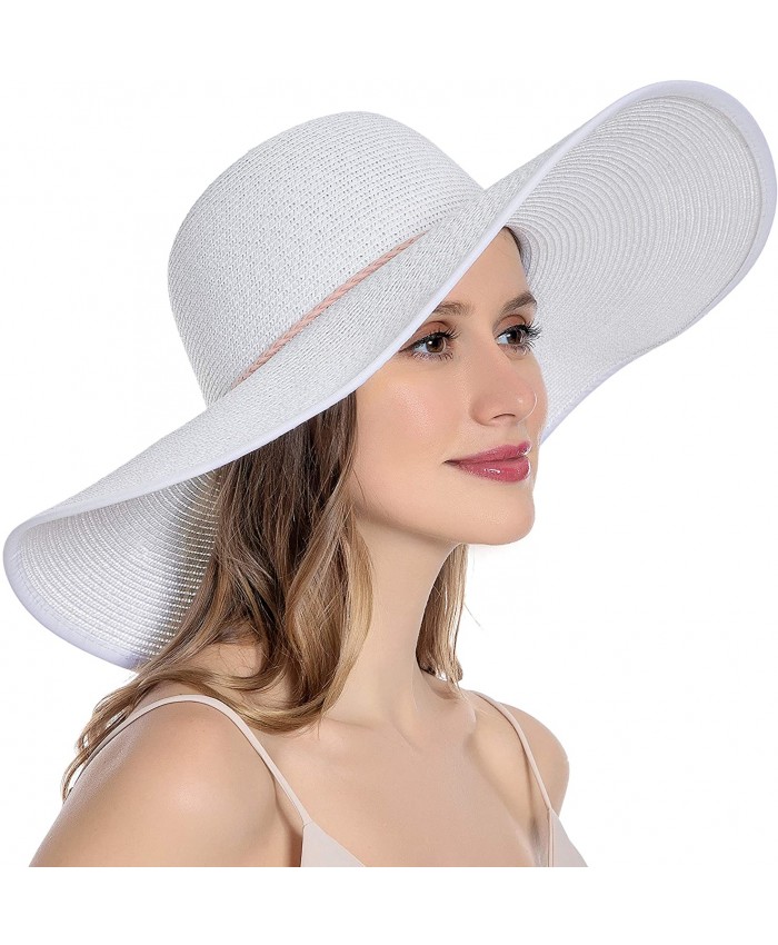 Muryobao Womens Sun Straw Hat Wide Brim UV UPF 50 Summer Hat Foldable Roll up Floppy Beach Cap for Women White at  Women’s Clothing store