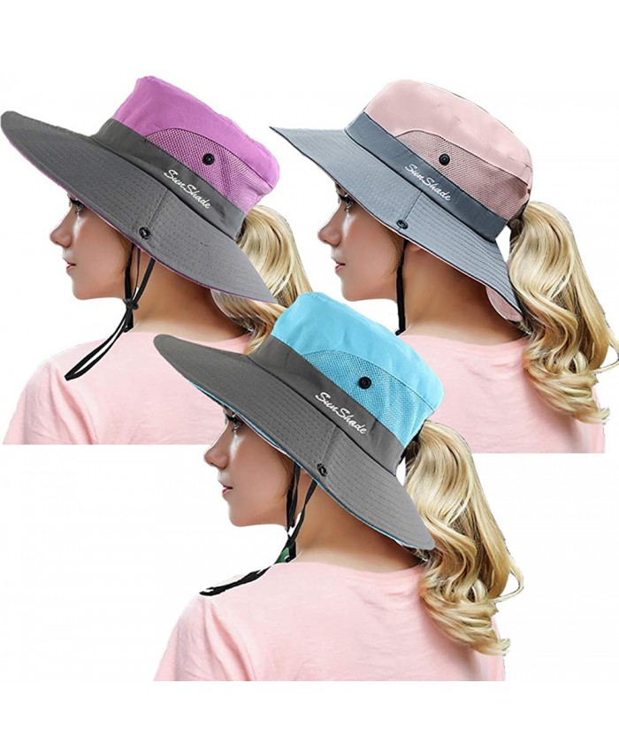 Peicees 3PCS Women's Outdoor UV Protection Foldable Mesh Wide Brim Beach Fishing Hat at  Women’s Clothing store