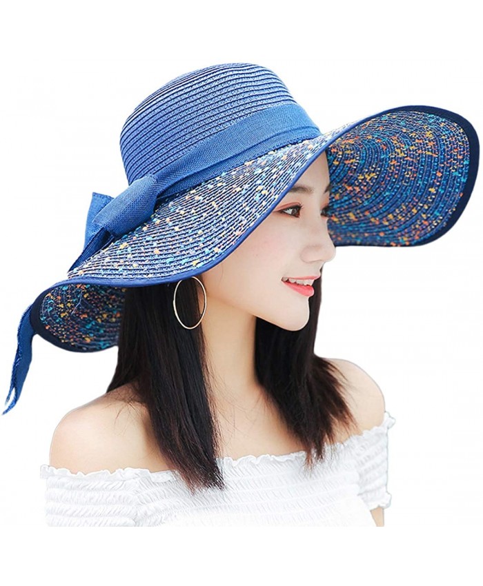Sun Hat for Women Beach Straw Hat for Women Wide Brim Big Bowknot Summer Hats UV Protection UPF50+ Blue at  Women’s Clothing store