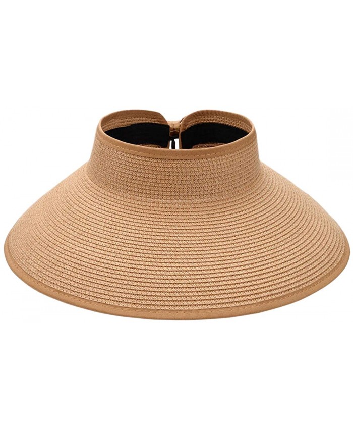 Sun Visor Hats for Women Sun Protection Wide Brim Straw Roll Up Summer Beach Hat UPF 50+ Packable Beach Cap for Sports Fan Visors. Khaki at  Women’s Clothing store
