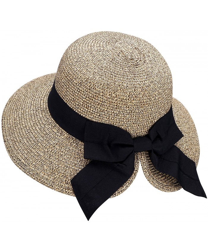Verabella Floppy Hat Women's Foldable Packable Straw Beach Sun Hat Beige Coffee