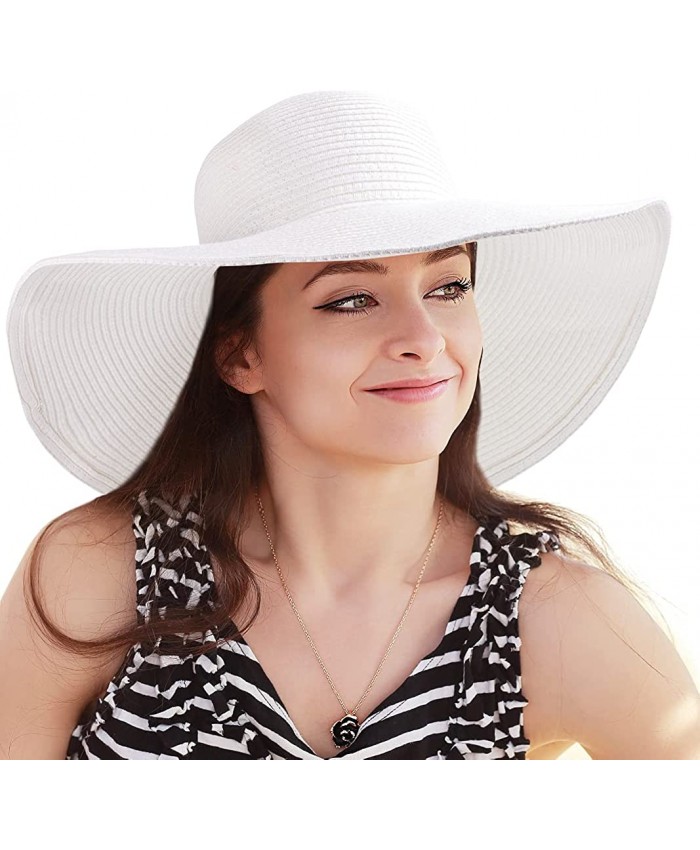 Wide Brim Sun Hat Women - White Sun Hat Ladies Hat Womens Straw Floppy Hat Beach at  Women’s Clothing store