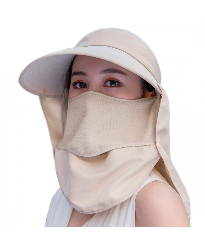Women Summer Sun Protection Hat Wide Brim UV Hats Removable Neck Face Flap Cap with Ponytail Hole for Fishing Climbing Gardening Beige at  Women’s Clothing store