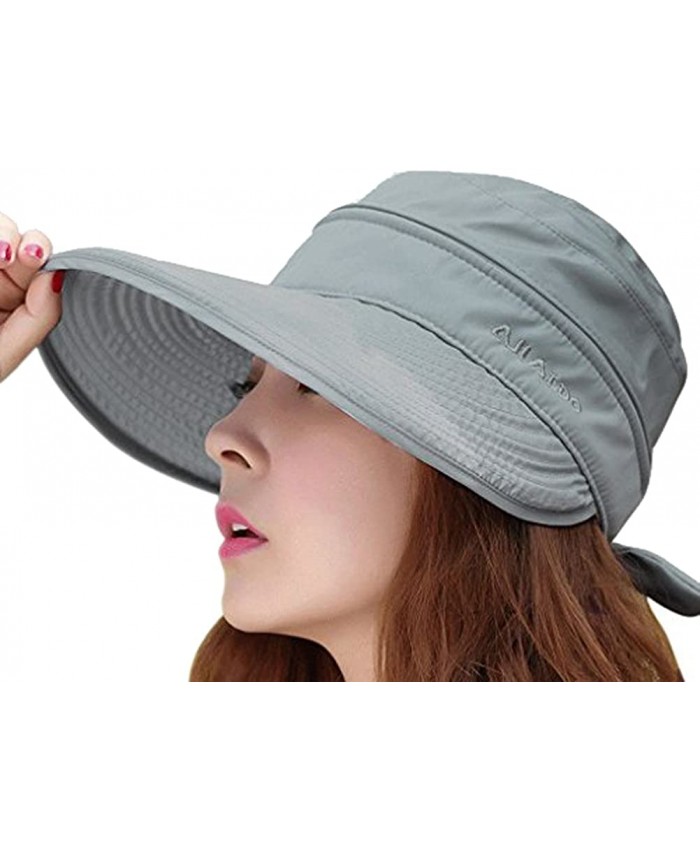 Womens 2in1 Wide Brim Summer Folding Anti-UV Golf Tennis Sun Visor Cap Beach Hat Grey OS