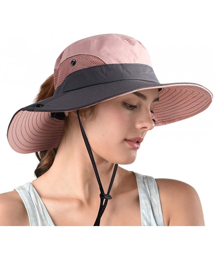 Women's Ponytail Safari Sun Hat Wide Brim UV Protection Outdoor Bucket Hat Foldable Beach Summer Fishing Hat Pink at  Women’s Clothing store