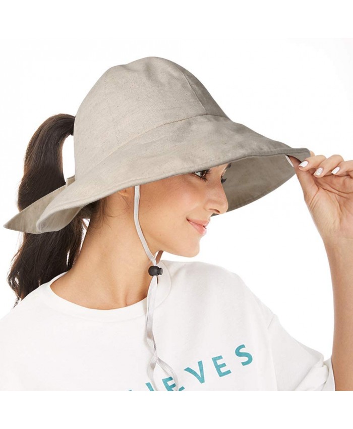 Womens Safari Packable Sun Hats with Ponytail Hole Wide Brim Lightweight Summer UV UPF50+ Bucket Hat with Chin Strap Beige at  Women’s Clothing store