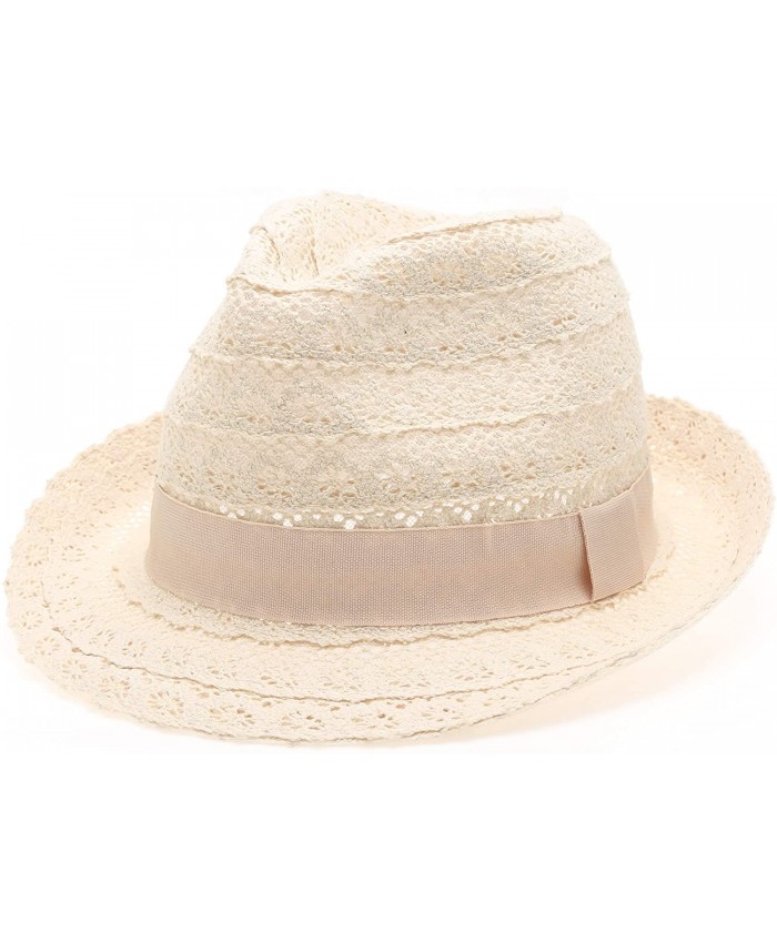 Women's Summer Foldable Vented Lace Trilby Fedora Beach Sun Hat with The Band. Natural at  Women’s Clothing store