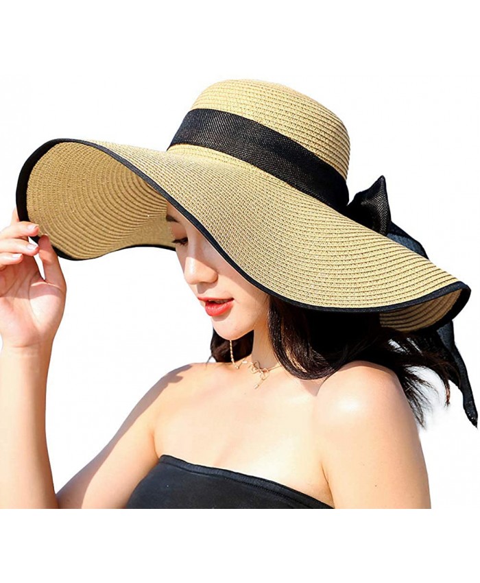 Womens Sun Wide Brim Straw Hat Beach Hats Summer Hats for Women UV Protection UPF50+ at  Women’s Clothing store