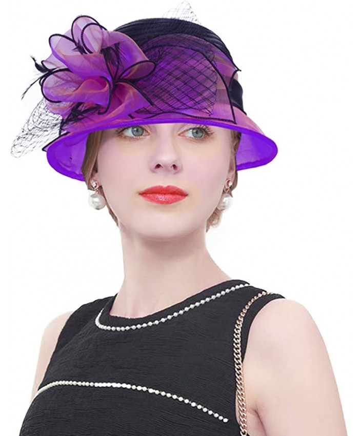 Women's Two-Tone Bowler Cloche Hat for Kentucky Derby Day Church Wedding Party Formal Occasion Purple Black at  Women’s Clothing store