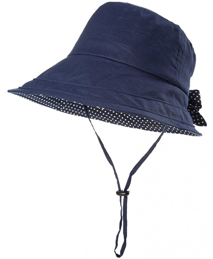 Womens UPF50+ 100% Linen Summer Sunhat Bucket Foldable Wide Brim Hats w Chin Strap Navy at  Women’s Clothing store