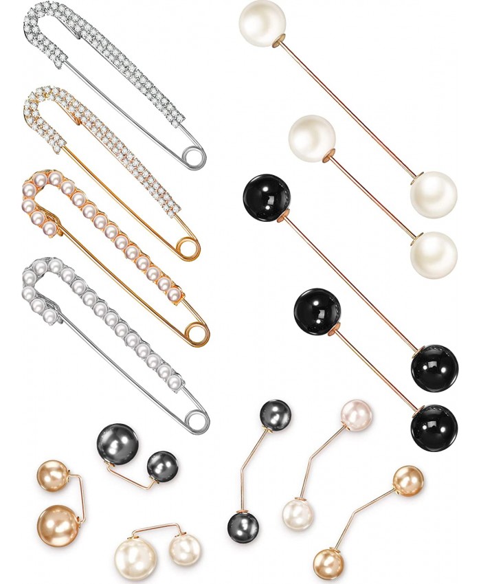 14 Pieces Women Faux Pearl Brooch Safety Pins Brooch Pins Sweater Shawl Clips Faux Crystal and Pearl Brooches for Women Girls Home Wedding Party Decoration 5 Styles