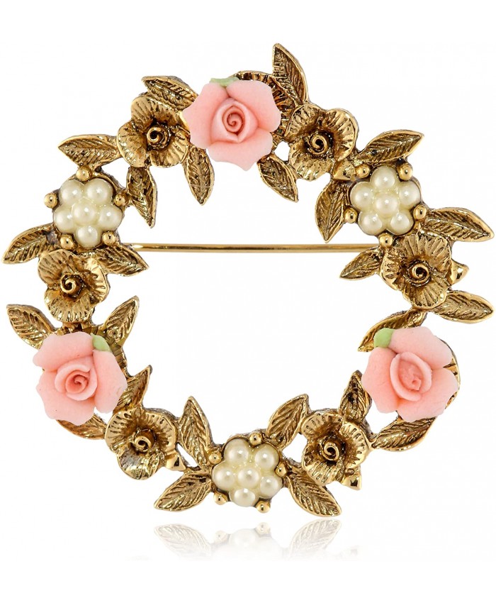 1928 Jewelry Porcelain Rose Floral Wreath Brooch Brooches And Pins