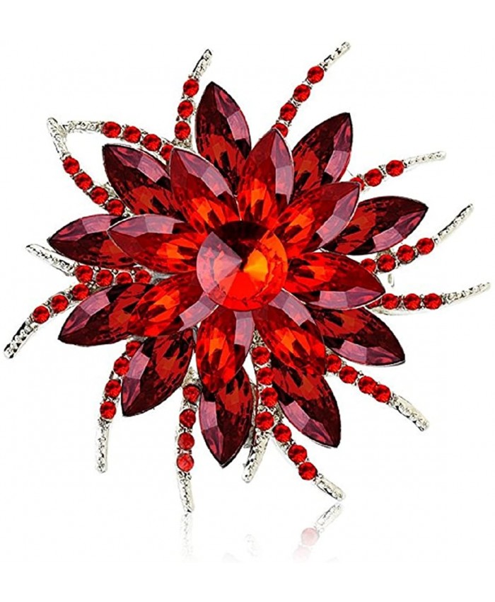 Ailer Fashion Red Brooches Pins for Women with Sparkling Created Crystal Bouquet Bloom Flower Wedding Brooch