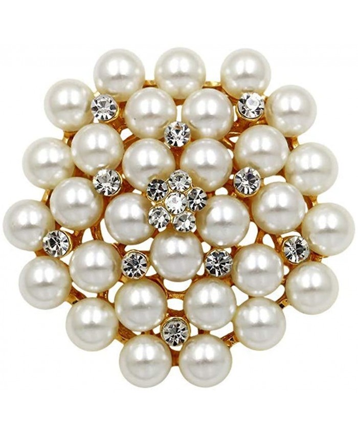 COLORFUL BLING Elegant Imitation Pearl Floral Crystal Brooch Pin for Wedding Bridal Fashion Jewelry-Gold