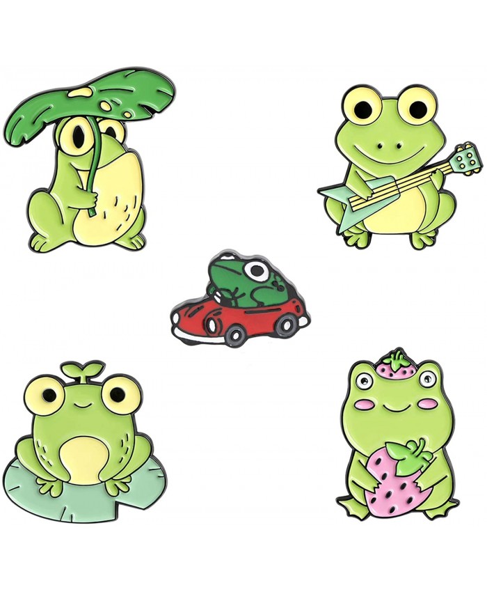 EMIR ROFFER Cute Frog Enamel Pins for Backpacks Jackets Handmade Brooch Enamel Pins Set for Kids And Women 5-Pack