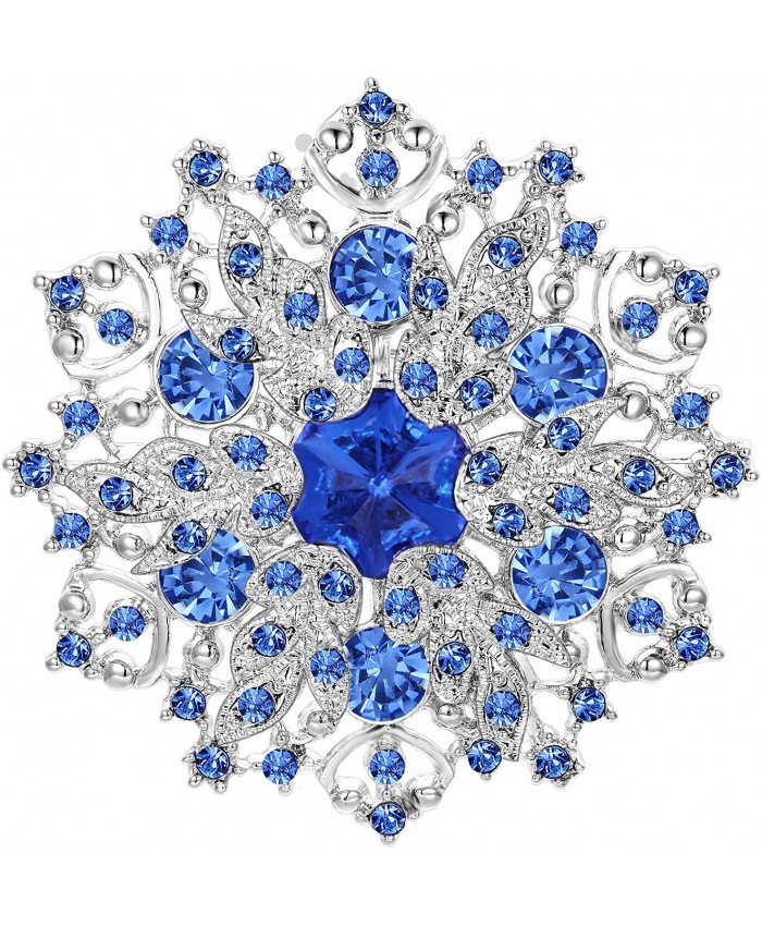 EVER FAITH Austrian Crystal Winter Snowflake Corsage Brooch Pin Aquamarine-Color Blue